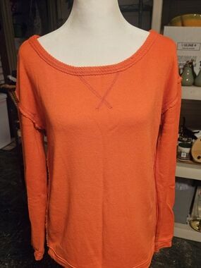 aerie Orange Scoop Neck Long Sleeve Sweater